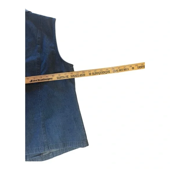 Graff Vintage Denim Vest w/ Leather Trim Collar & Pockets - Picture 8 of 11